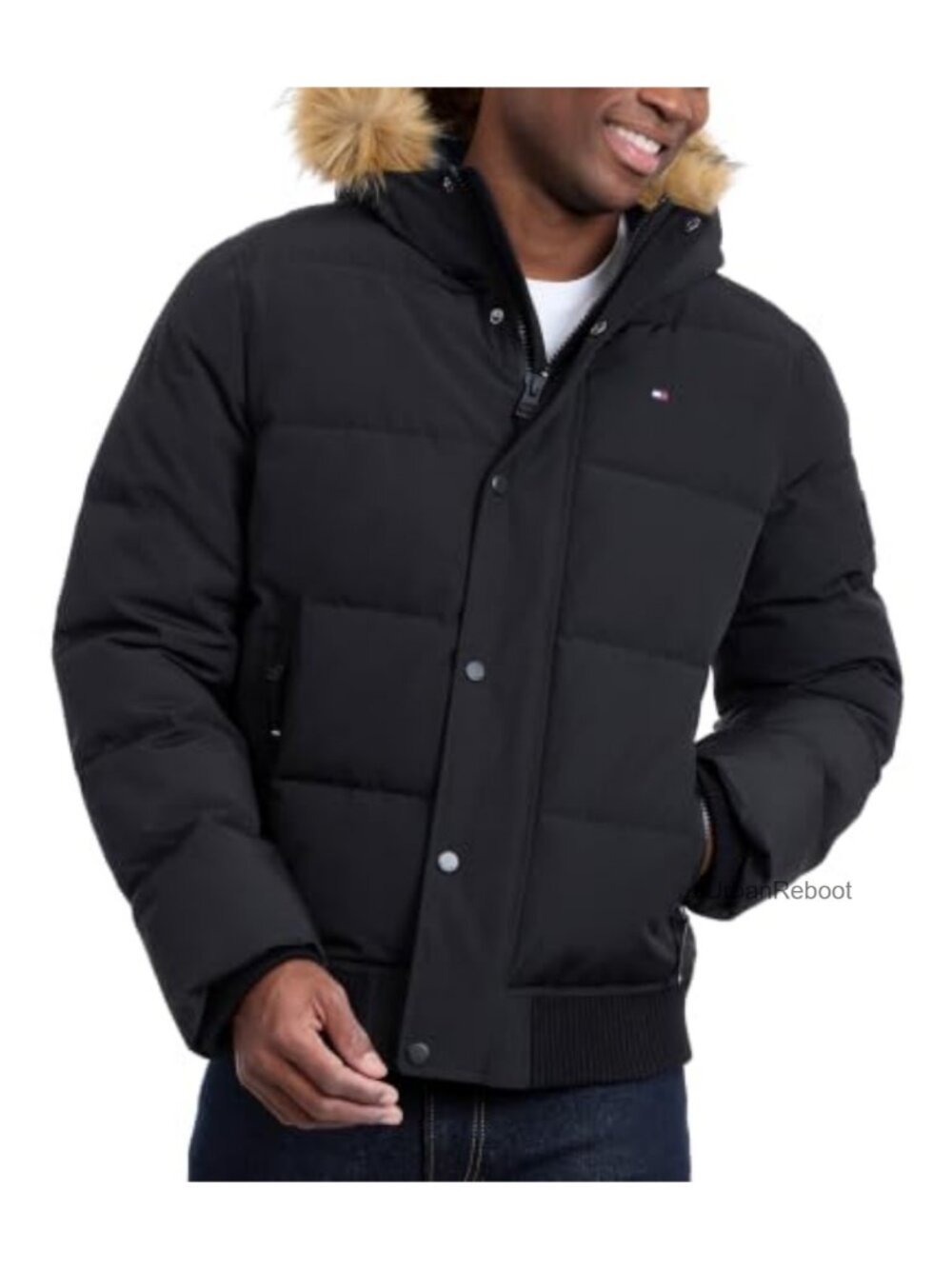 Quilted Snorkel Bomber Jacket Wind Water Resistant Faux Fur Hood Cold Weather